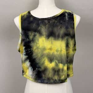 Style 5 Women's Yellow/Black Tie-Dye Cropped Sleeveless Round Neck Tank L